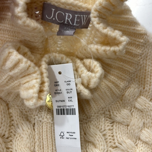 J.Crew Ruffleneck Cable Cardigan Sweater XXL White Cream BV351 Gold Buttons NWT - Picture 8 of 13